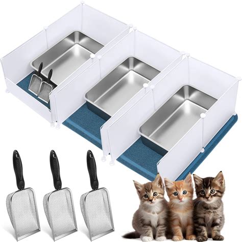 Tioncy 3 Sets Extra Large Stainless Steel Cat Litter Box 23.6 x 